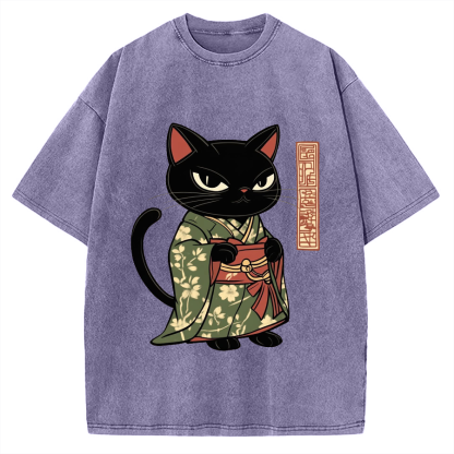 Japanese Cat Geisha Vintage Washed T-shirt
