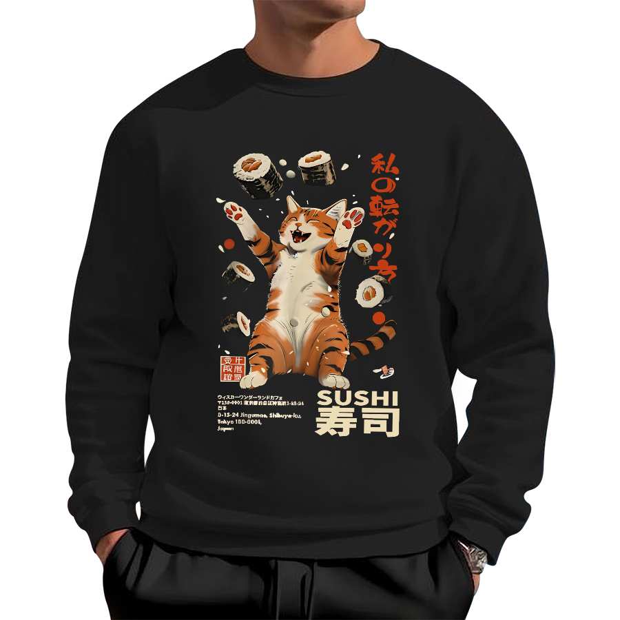 Harajuku Sushi Cat Cotton Pullover Sweatshirt