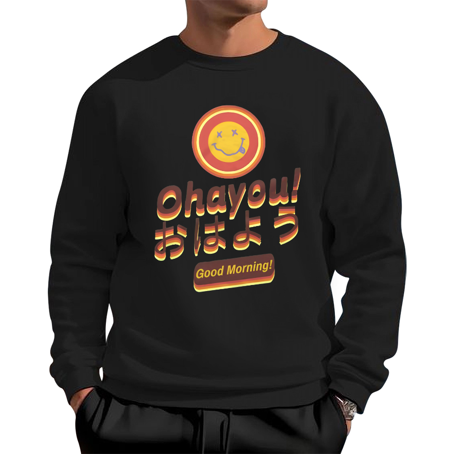 Smiling retro slogan Cotton Pullover Sweatshirt