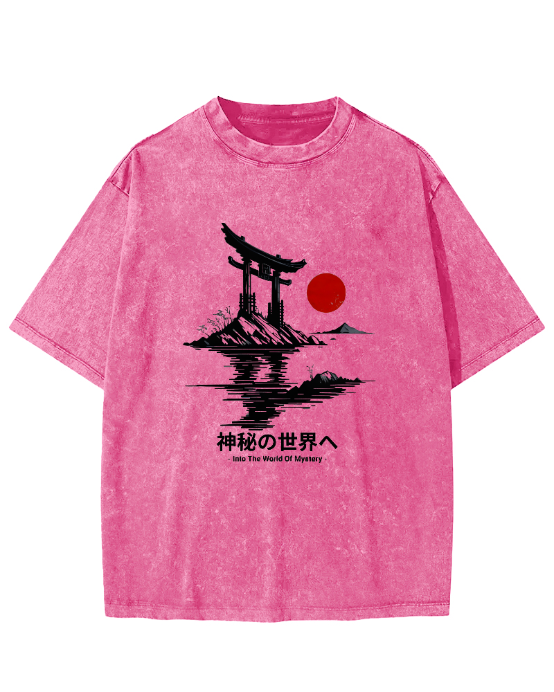 Japanese Sunrise Pattern Vintage Distressed T-shirt-Zazasy