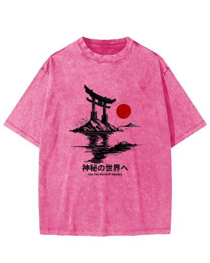 Japanese Sunrise Pattern Vintage Distressed T-shirt-Zazasy