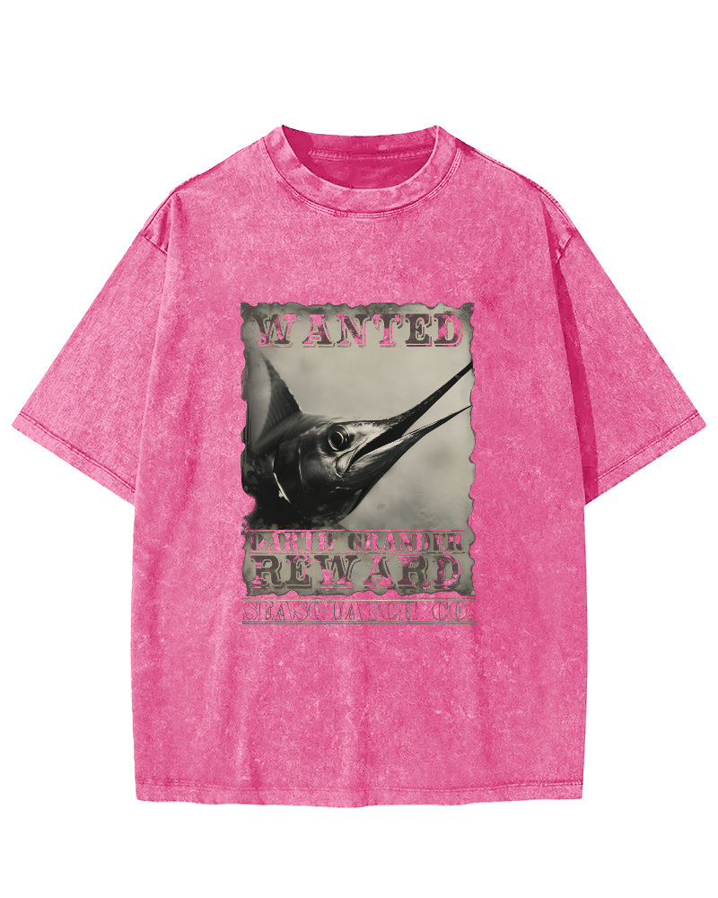 Retro Swordfish Pattern Vintage Distressed T-shirt-Zazasy