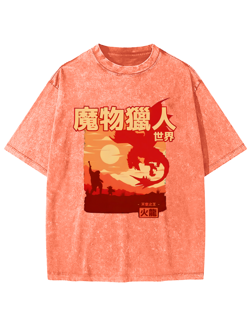 World Monsters Vintage Washed T-shirt-Zazasy