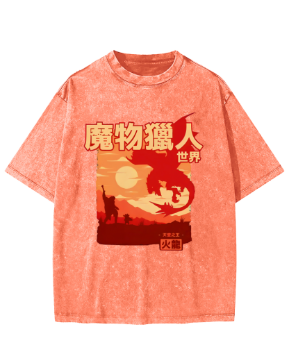 World Monsters Vintage Washed T-shirt-Zazasy