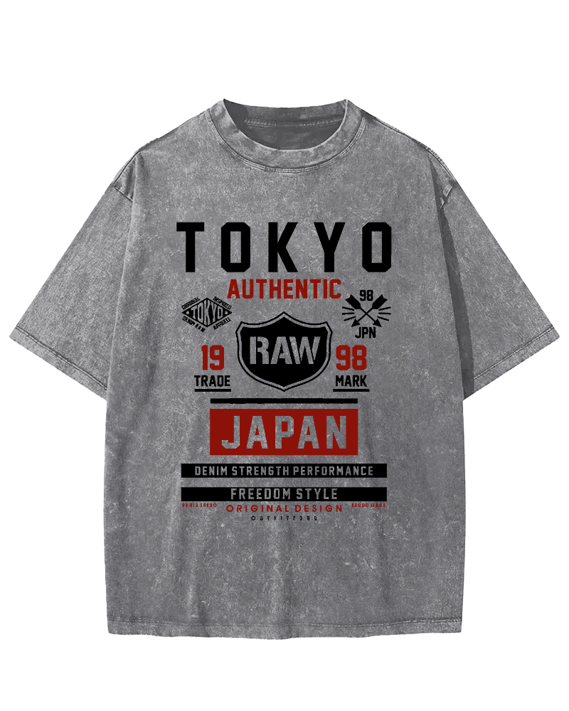 Retro Style Tokyo Text Vintage Washed T-shirt-Zazasy