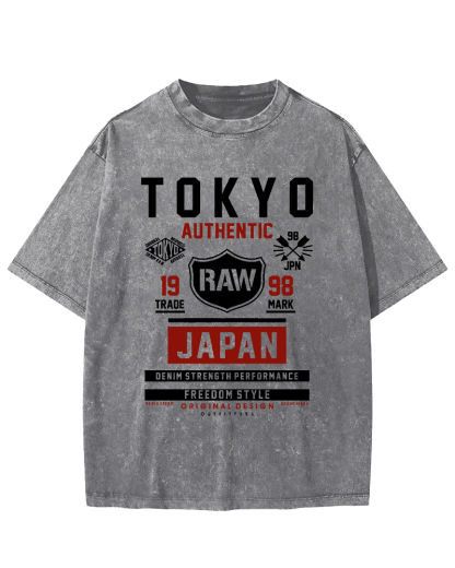 Retro Style Tokyo Text Vintage Washed T-shirt-Zazasy