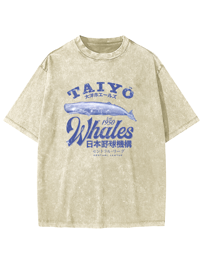 Japanese Ocean Fish Pattern Vintage Distressed T-shirt-Zazasy