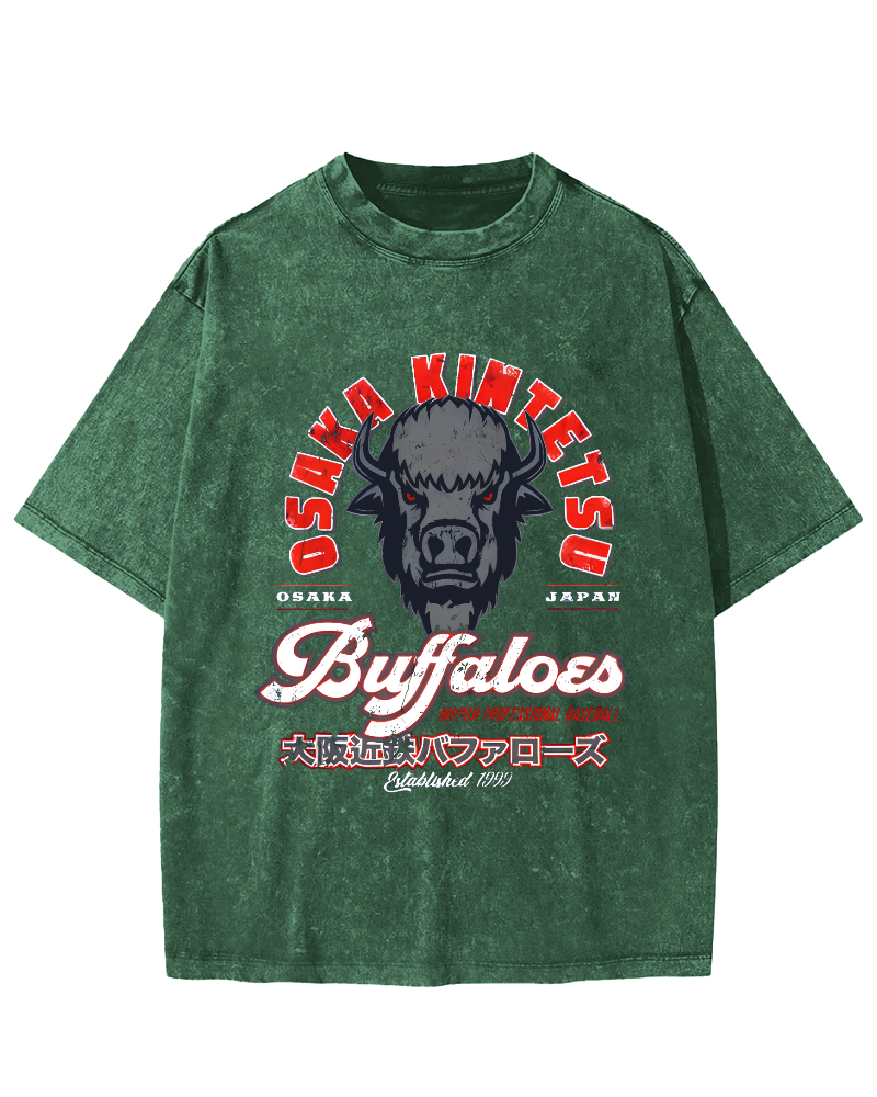 Osaka Kintetsu Buffaloed Vintage Washed T-shirt-Zazasy