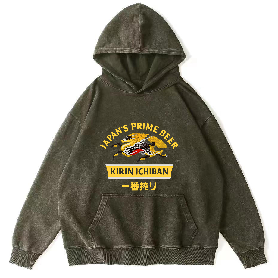 Kirin Ichiban Beer Logo Japanese Washed  Hoodie-Zazasy