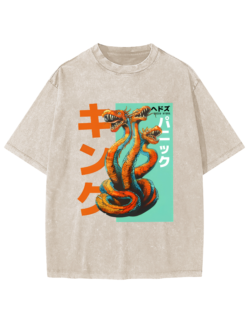 Queen Hydra Monster Vintage Washed T-shirt-Zazasy