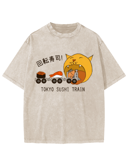 Tokyo Sushi Vintage Washed T-shirt-Zazasy