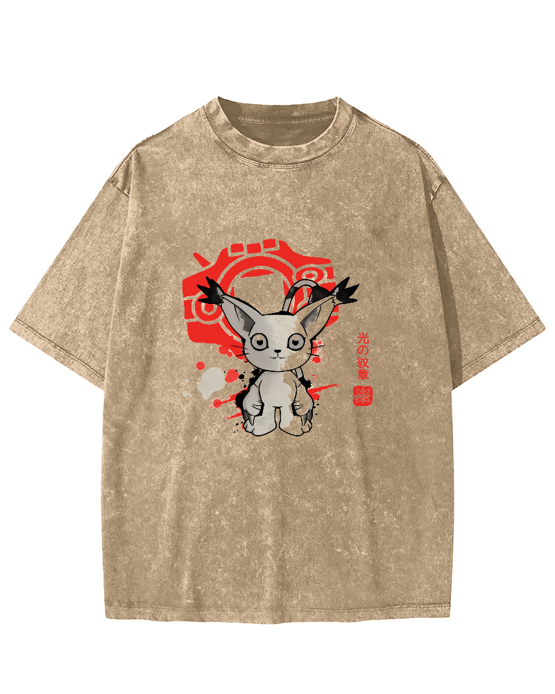 Retro Cartoon Kitten Japanese Style Vintage Distressed T-shirt-Zazasy