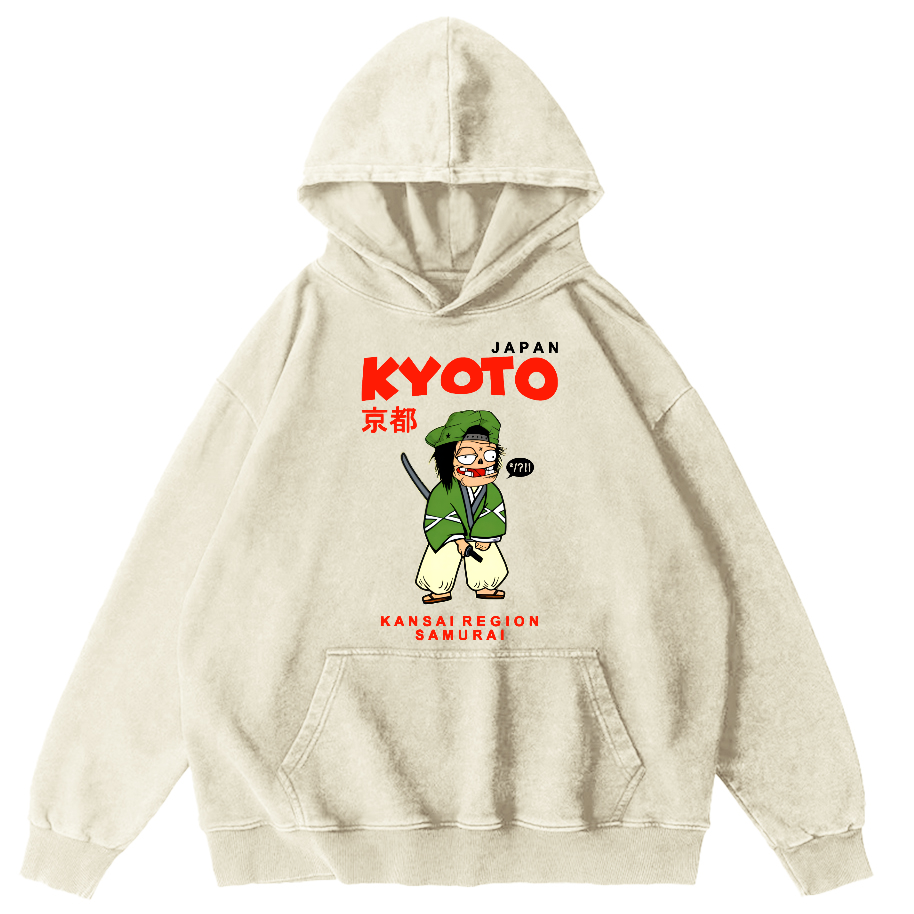 Kyoto Samurai, Japan Vintage Washed Hoodie-Zazasy