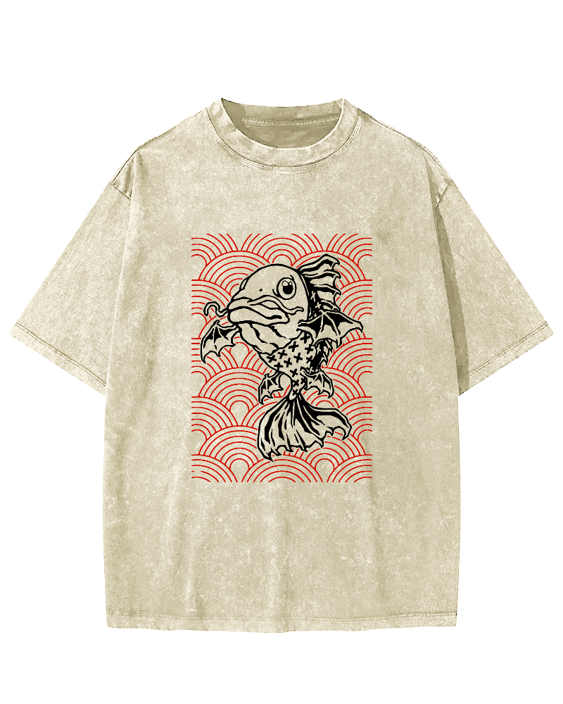 Japanese Carp Pattern Vintage Distressed T-shirt-Zazasy
