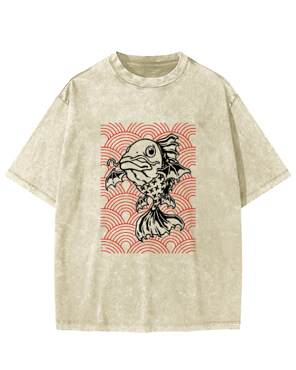 Japanese Carp Pattern Vintage Distressed T-shirt-Zazasy