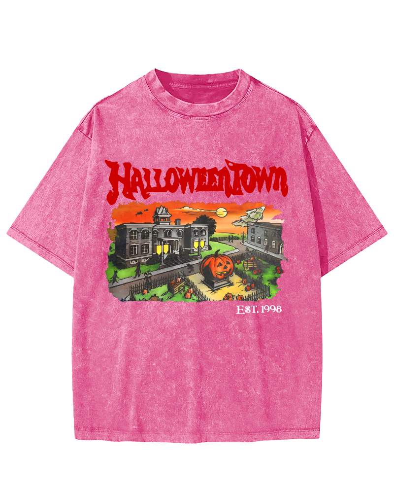 Halloween Town Vintage Washed T-shirt-Zazasy