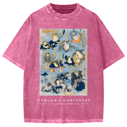 Utagawa Kuniyoshi Frogs Vintage Wash Japanese Design Vintage Washed T-shirt