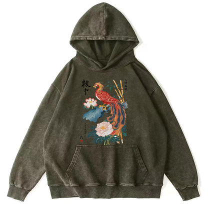 Proud Peacock Japanese Style Vintage Distressed Hoodie-Zazasy