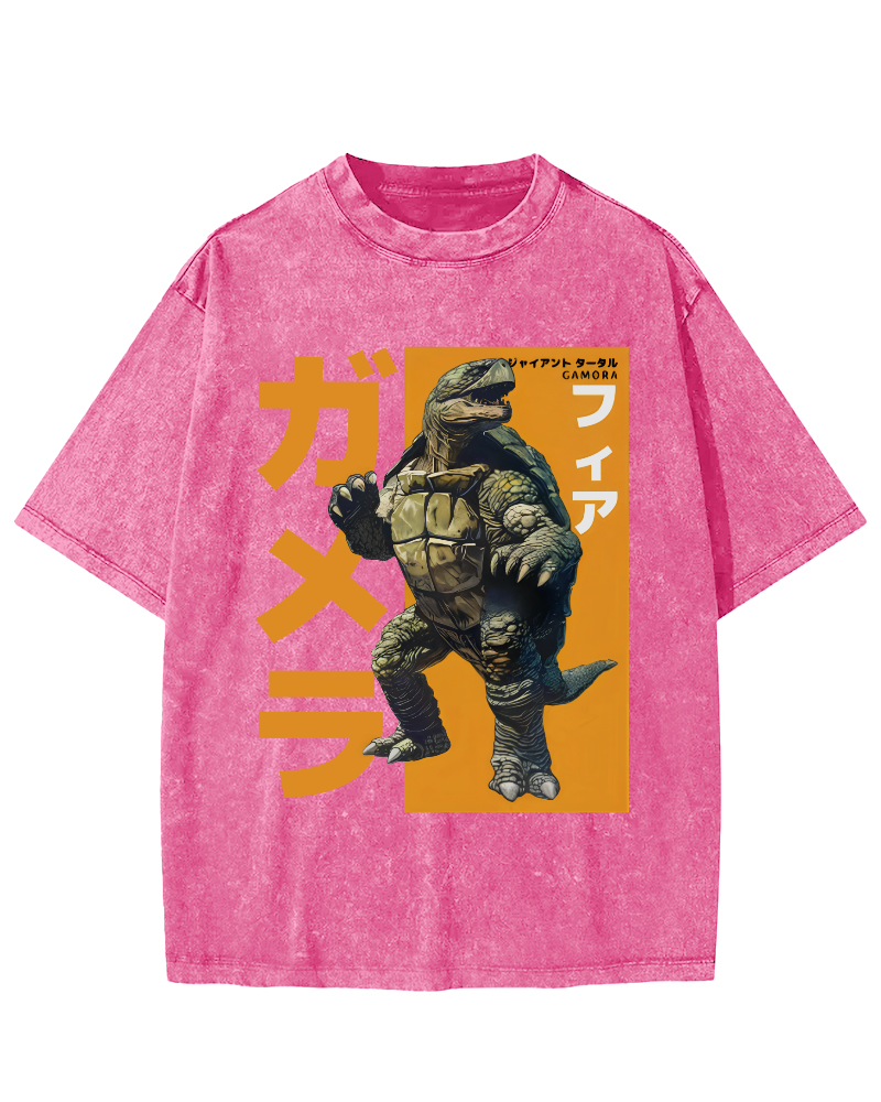Crocodile Turtle Japanese Style Vintage Washed T-shirt-Zazasy