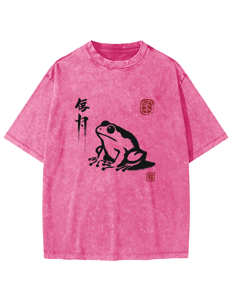 Cute Frog Japanese Style Vintage Distressed T-shirt-Zazasy