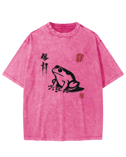 Cute Frog Japanese Style Vintage Distressed T-shirt-Zazasy