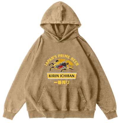 Kirin Ichiban Beer Logo Japanese Washed  Hoodie-Zazasy