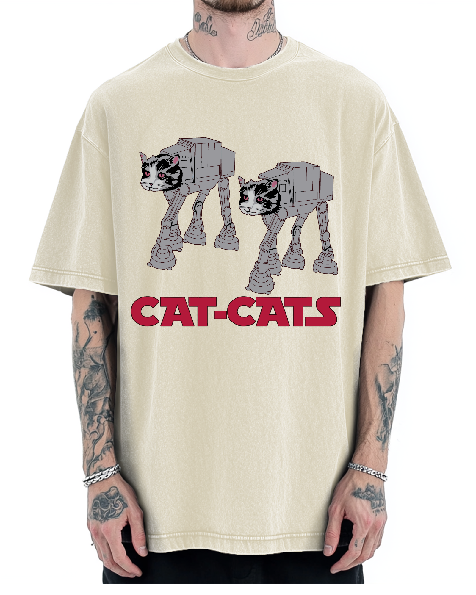 Walking Robot Cat Vintage Washed T-shirt