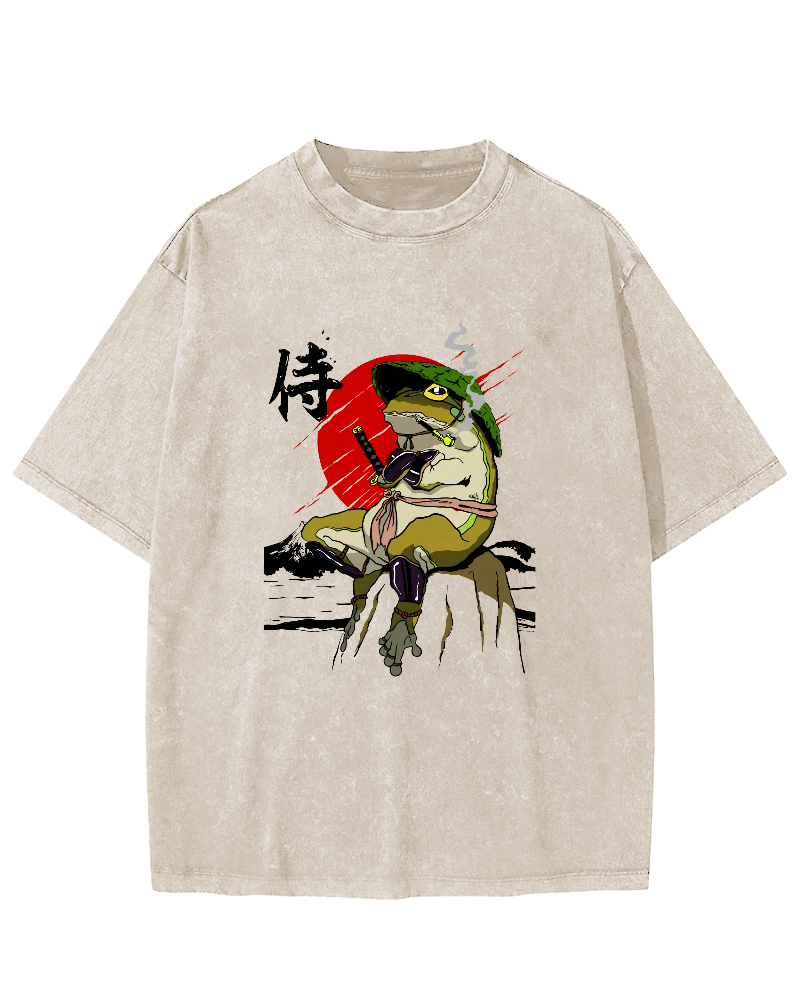 Frog Guard Japanese Style Vintage Distressed T-shirt-Zazasy