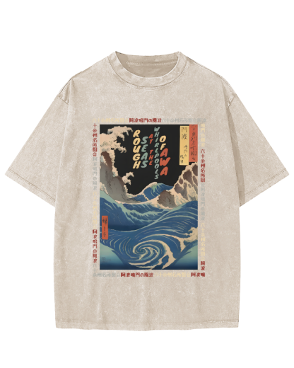 Ukiyo-e Giant Waves Vintage Washed T-shirt-Zazasy