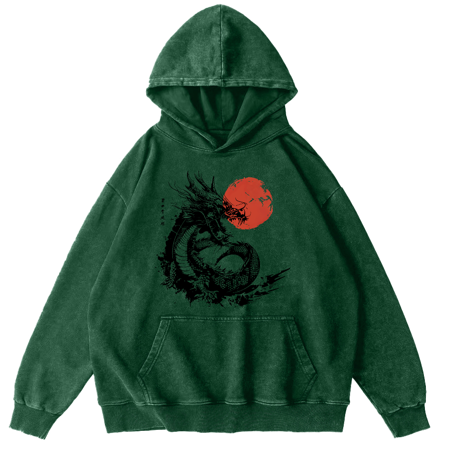 Japanese Style Sea Going Dragon Vintage Distressed Hoodie-Zazasy
