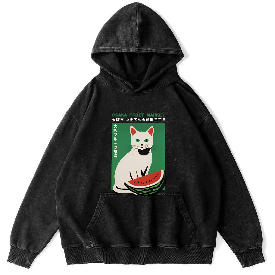 Cat Who Loves To Eat Watermelon Vintage Distressed Hoodie-Zazasy
