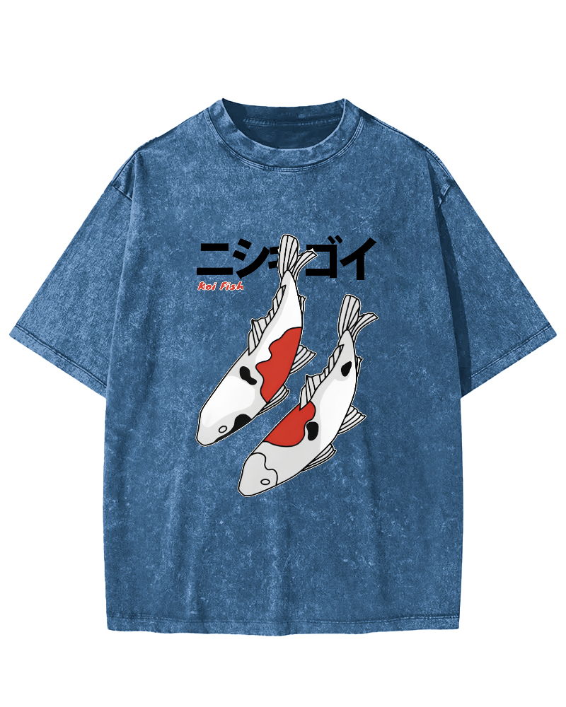 Koi Painting Japanese Style Vintage Distressed T-shirt-Zazasy