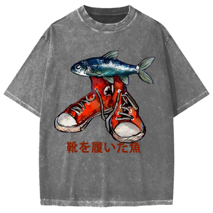 Fish Wearing Shoes Vintage Washed T-shirt