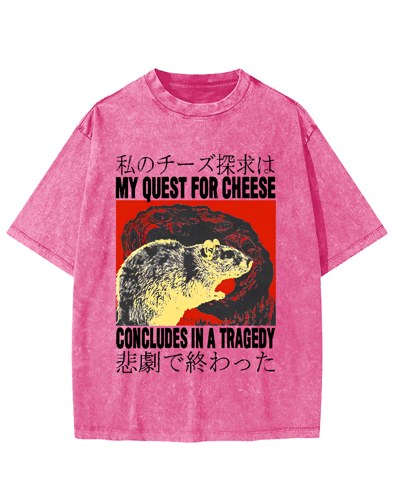 My Quest For Cheese Rat Japanese Vintage Distressed T-shirt-Zazasy