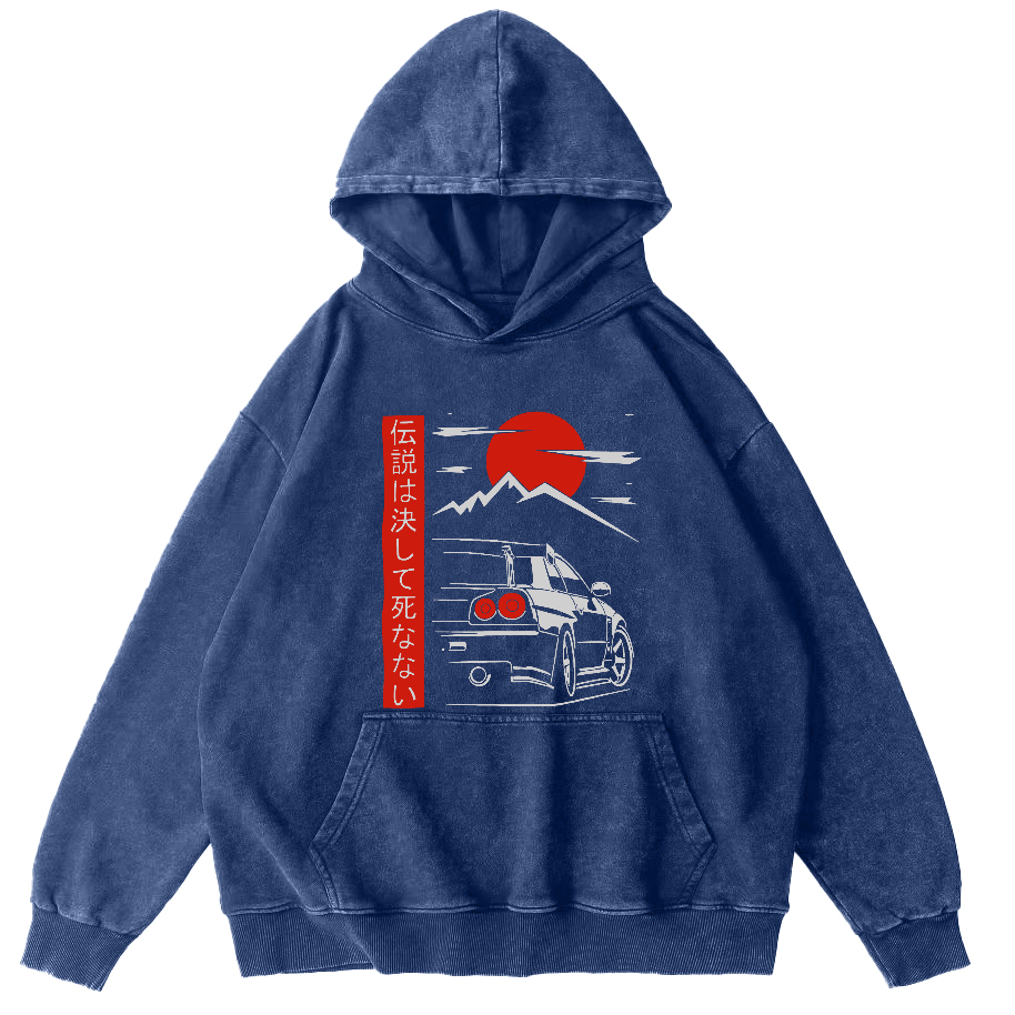 Japanese Style Scenery Vintage Washed Hoodie-Zazasy
