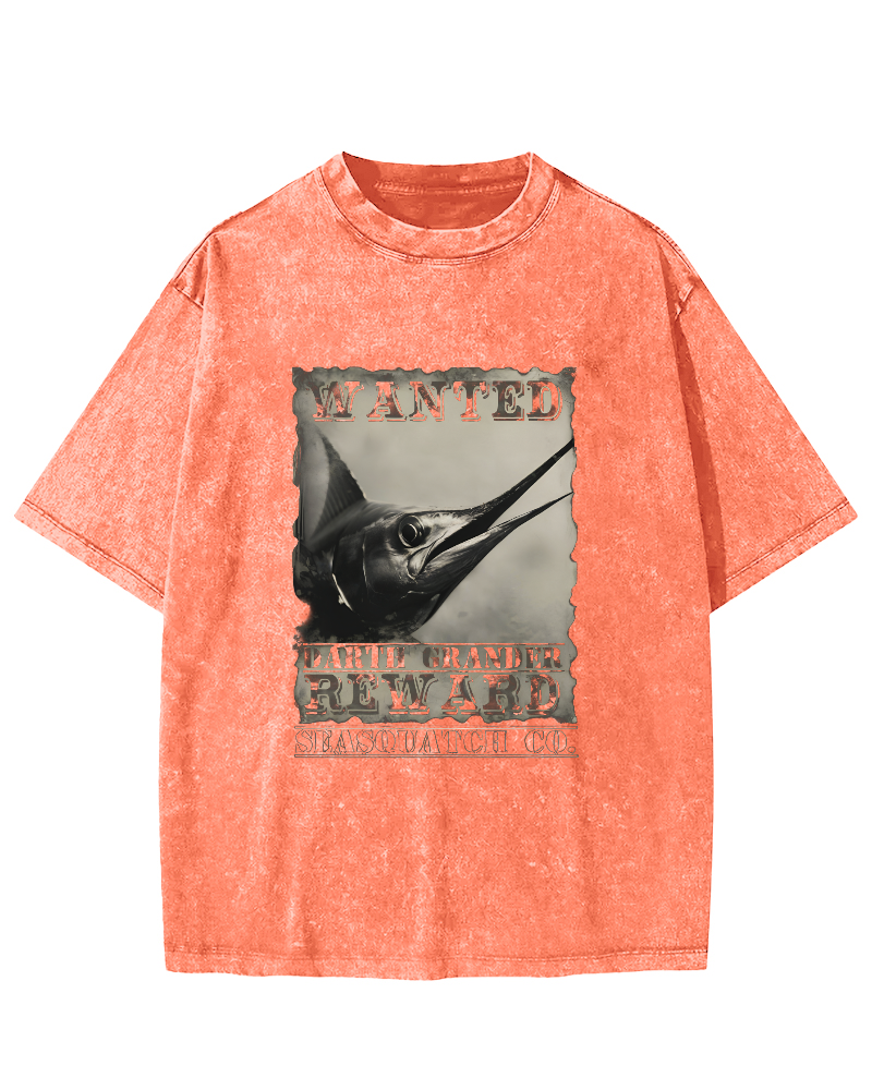 Retro Swordfish Pattern Vintage Distressed T-shirt-Zazasy