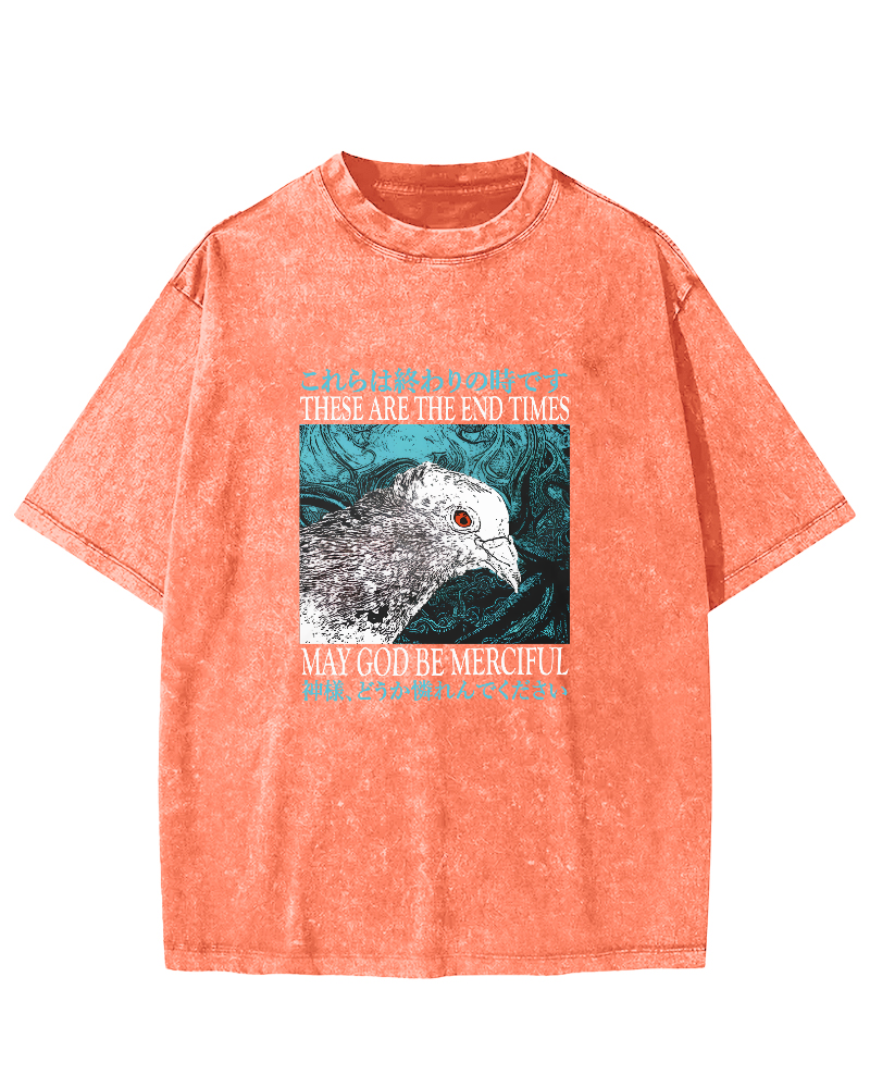 Japanese Style Pigeon Pattern Vintage Distressed T-shirt-Zazasy