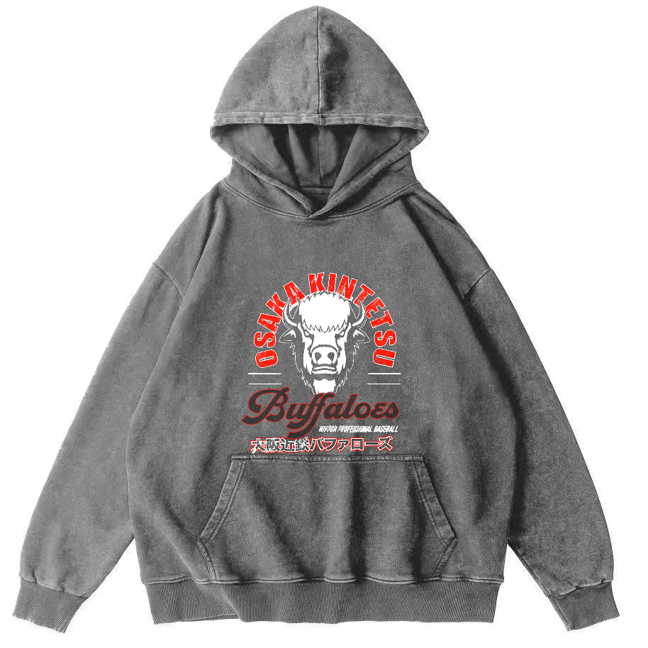 Retro Bull Head Japanese Style Vintage Distressed Hoodie-Zazasy