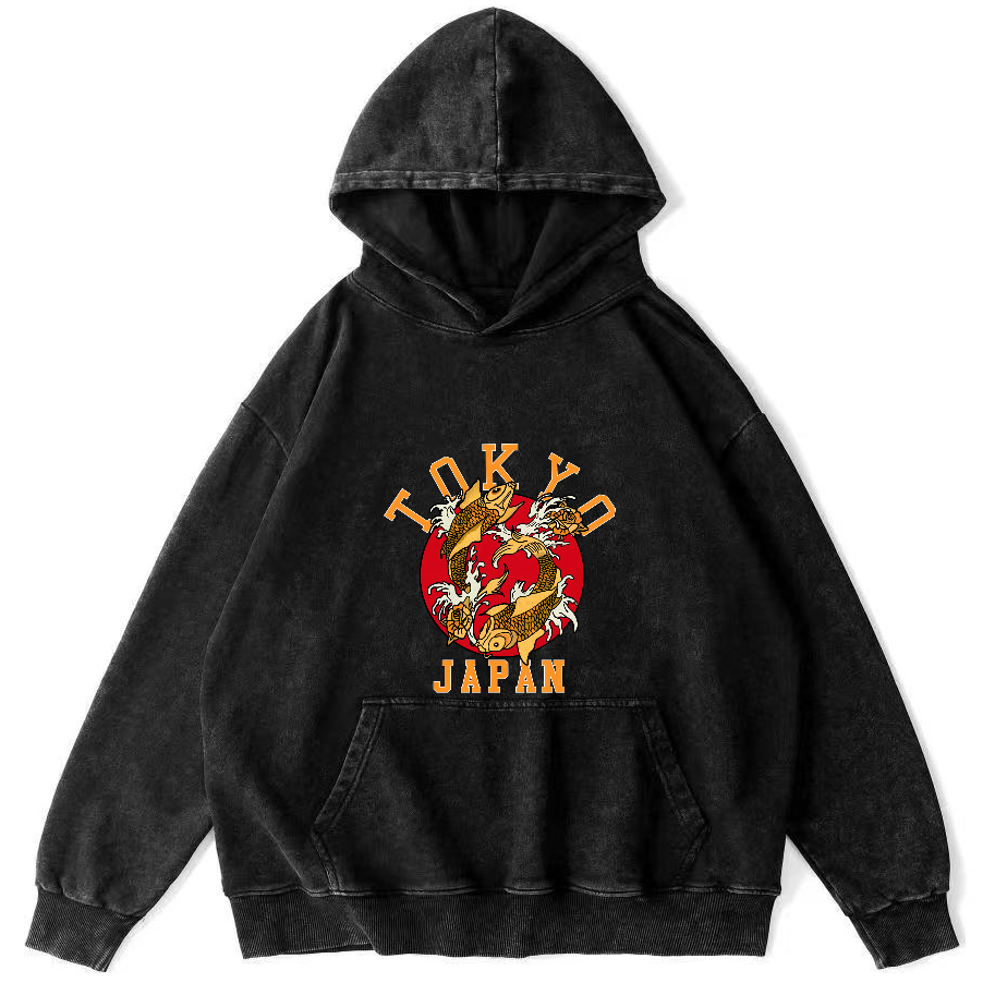 Tokyo Koi Japanese Style Vintage Distressed Hoodie-Zazasy
