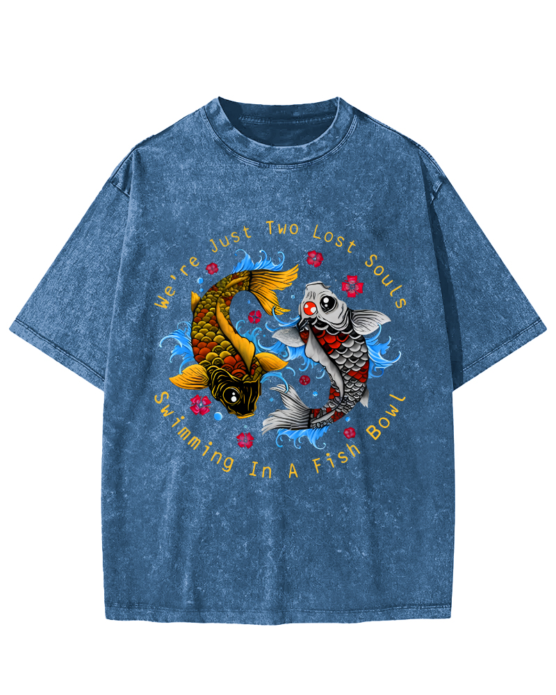 Japanese Koi Fish Vintage Washed T-shirt-Zazasy