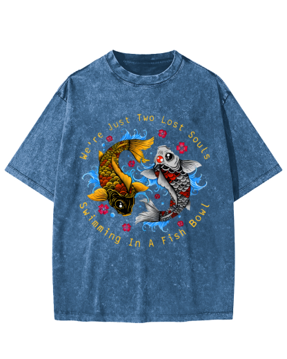 Japanese Koi Fish Vintage Washed T-shirt-Zazasy