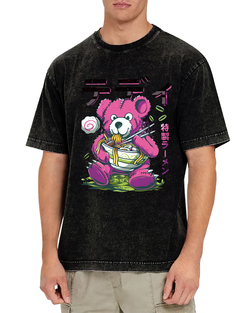 Bear Japan, who likes Lamian Noodles Vintage Washed T-shirt-Zazasy