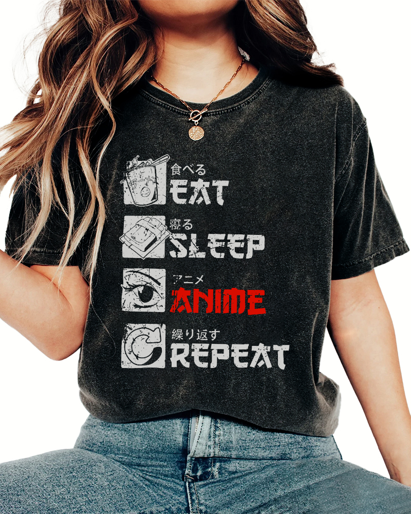 Daily Japanese Script Vintage Washed T-shirt-Zazasy