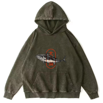 Da Ba Zhou Tuna Japanese Style Vintage Distressed Hoodie-Zazasy