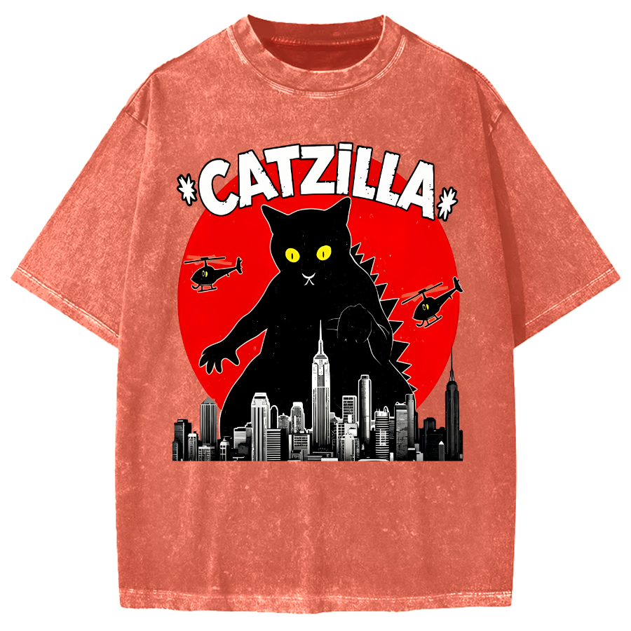 Black CatZilla Vintage Washed T-shirt