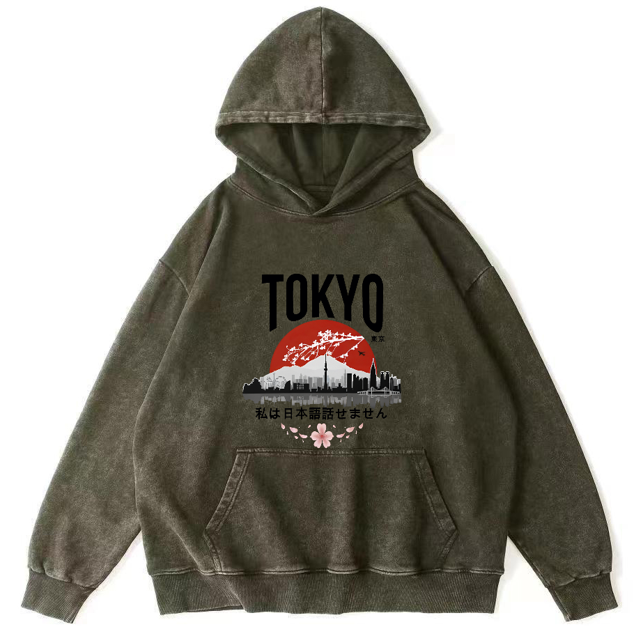 Tokyo City Scenery Vintage Distressed Hoodie-Zazasy