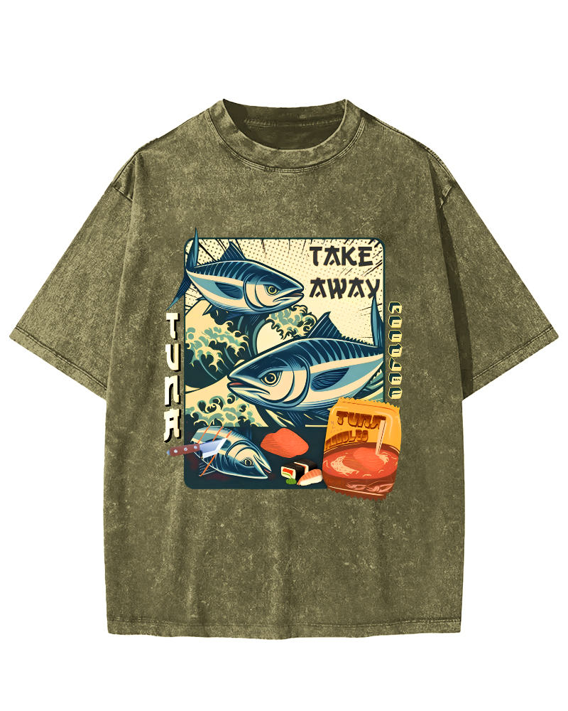 Delicious Japanese Style Tuna Vintage Washed T-shirt-Zazasy