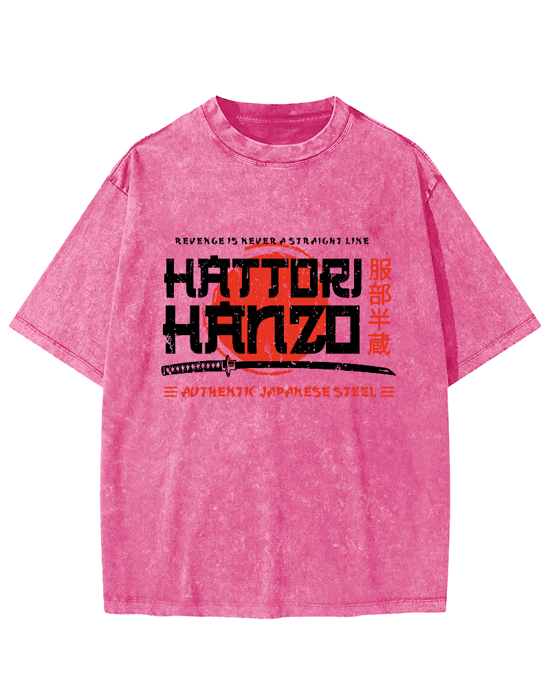 Hattori Hanzo Retro Vintage Washed T-shirt-Zazasy