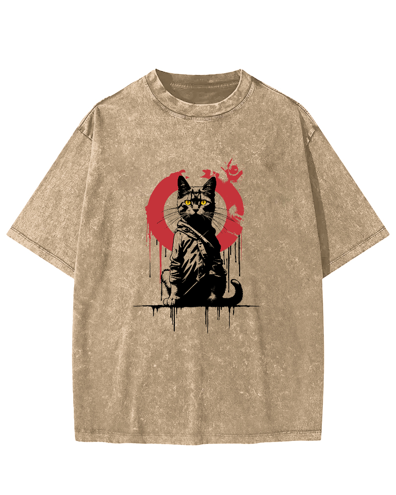 Retro Japanese Style Kitten Vintage Distressed T-shirt-Zazasy