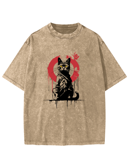 Retro Japanese Style Kitten Vintage Distressed T-shirt-Zazasy